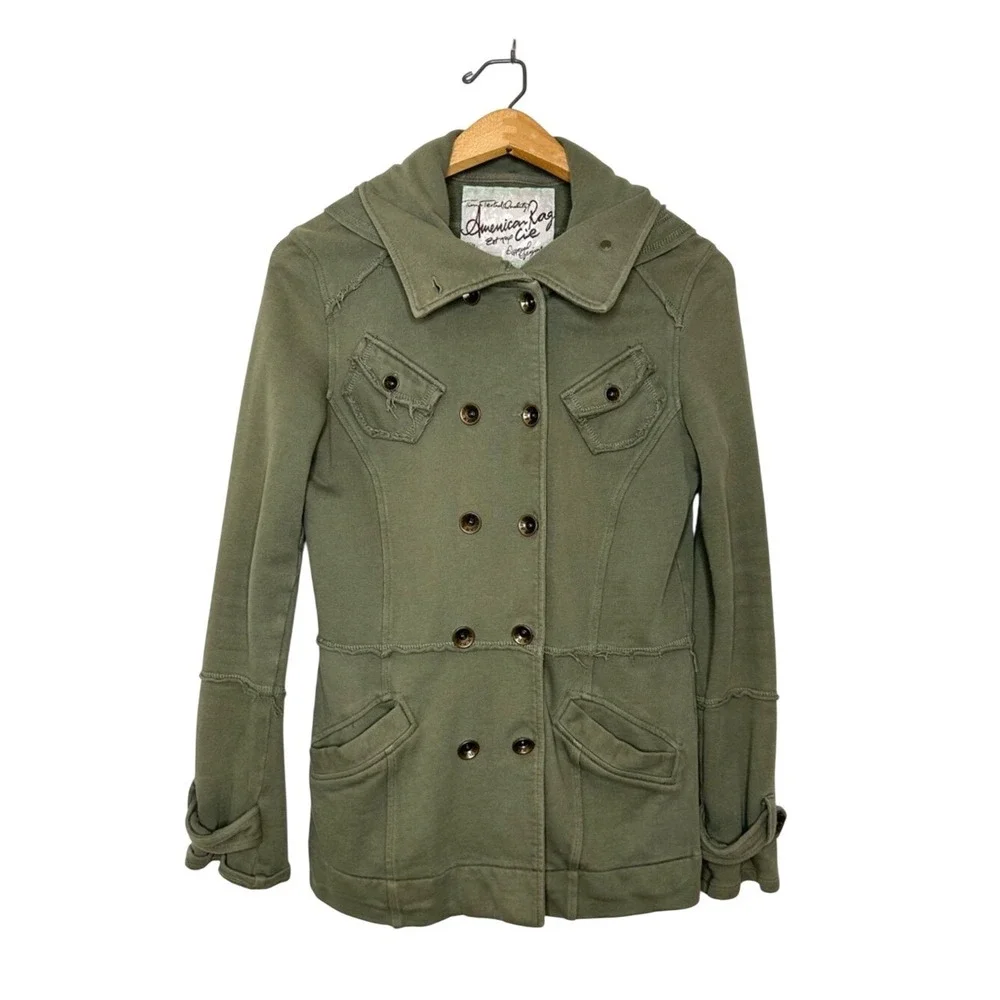 American Rag Cie Womens‎ Military Style Hooded Knit Jacket Indie Sleaze Small